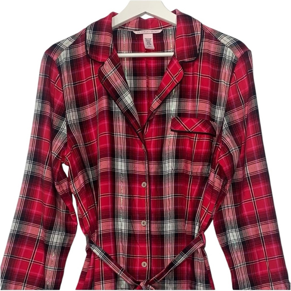 Victoria’s Secret Red Plaid Flannel Sleep Romper Silver Threads Sz Small NEW - Picture 3 of 12
